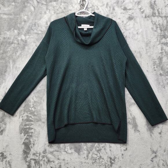 Calvin Klein Sweater Womens M Green Black Zig Zag Cowl Neck Pullover Casual Cozy - Picture 1 of 11